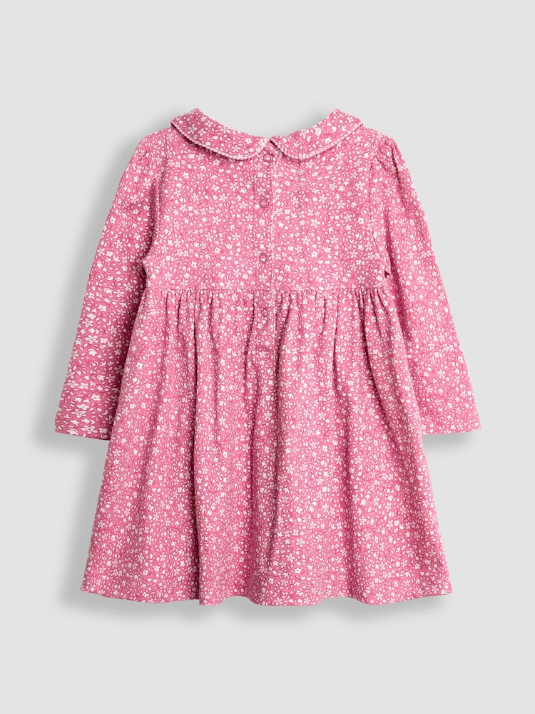 JoJo Maman Bébé Pink Ditsy Floral Smocked Peter Pan Dress - Image 3 of 4