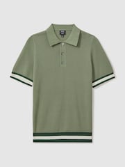 Reiss Sage Green Quinn Reiss | Ché Knitted Half-Button Polo Shirt - Image 2 of 5