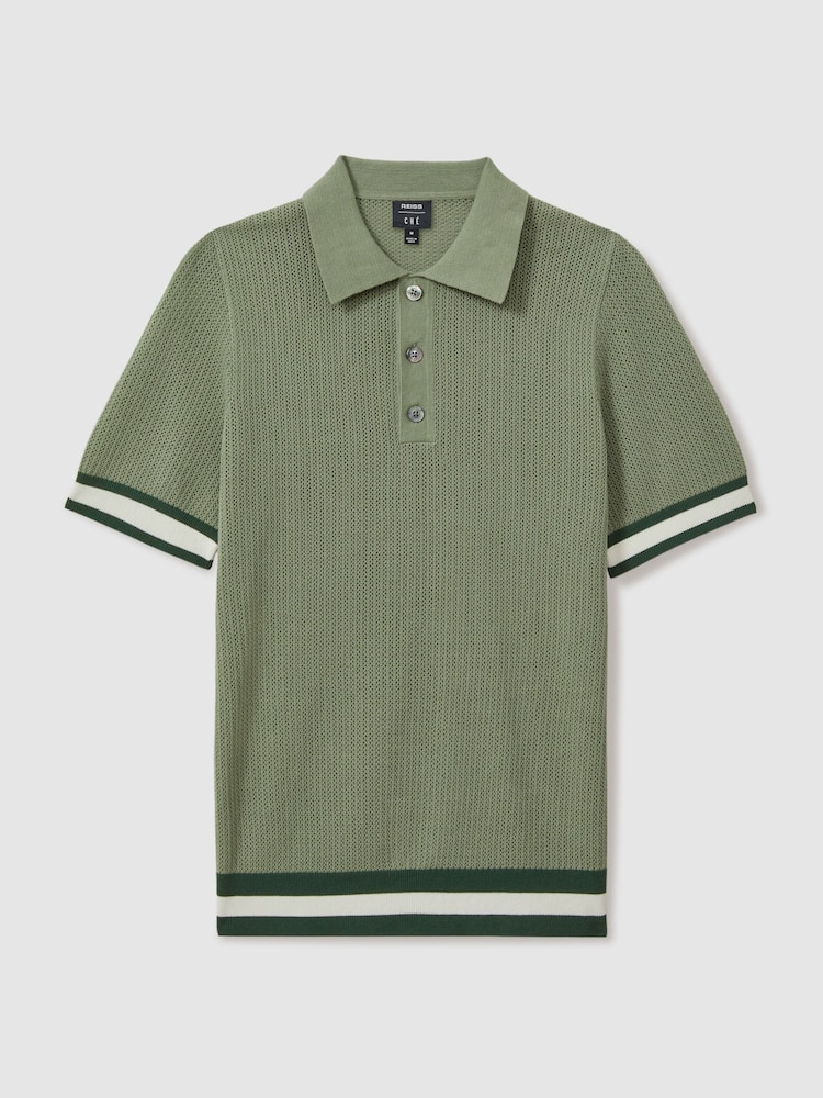 Reiss Sage Green Quinn Reiss | Ché Knitted Half-Button Polo Shirt - Image 2 of 5