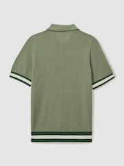 Reiss Sage Green Quinn Reiss | Ché Knitted Half-Button Polo Shirt - Image 3 of 5