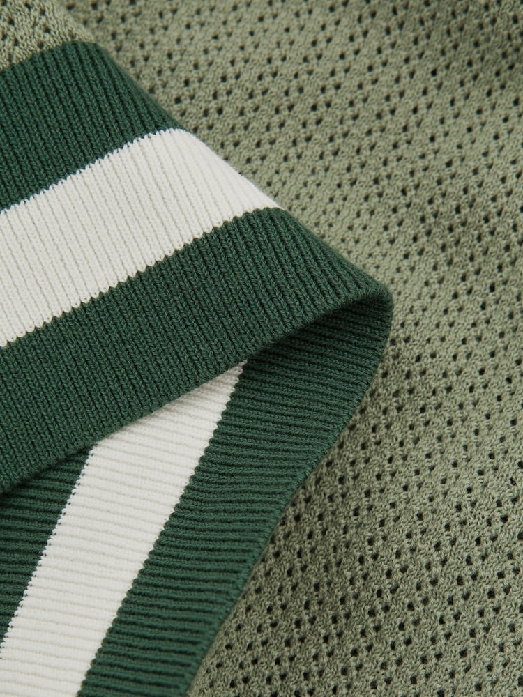 Reiss Sage Green Quinn Reiss | Ché Knitted Half-Button Polo Shirt - Image 5 of 5