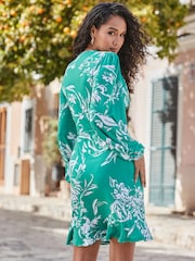 Sosandar Green Floral Print Wrap Front Dress - Image 3 of 5