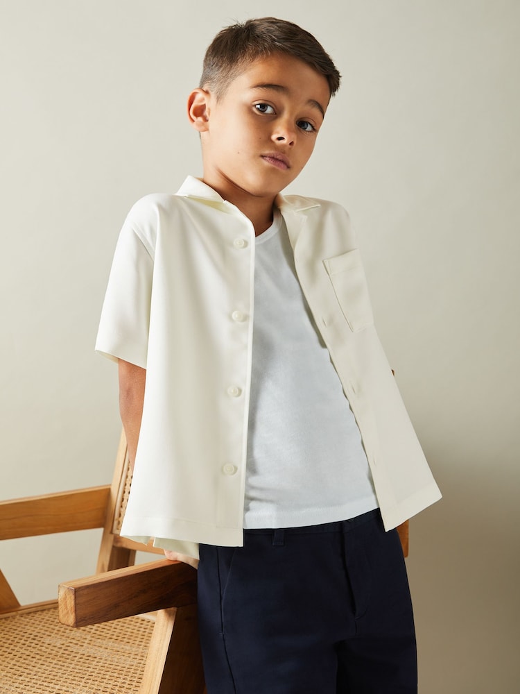 Off White - Reiss Japane Twill Cuban Collar Shirt - Image 1 of 4