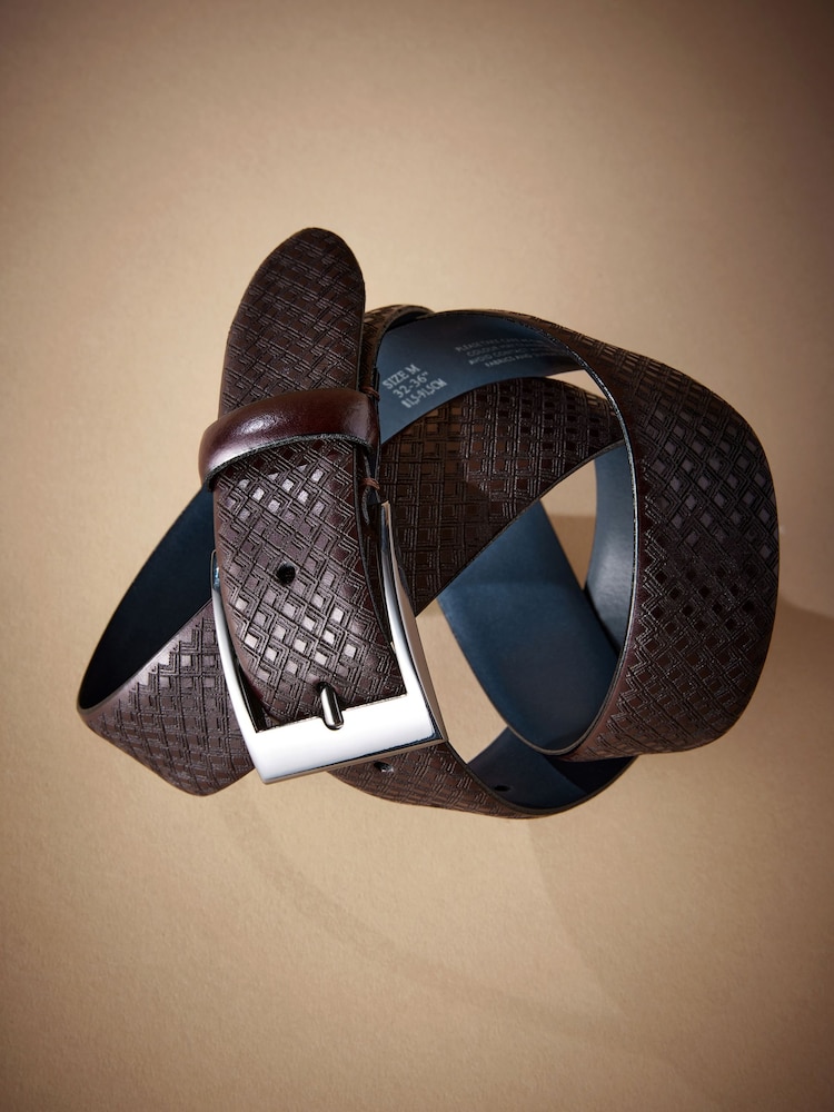 Dark Brown Geometric Signature Laser Engraved Belt - Image 2 of 4 Dark Brown Geometric Signature Laser Engraved Belt - Image 2 of 4