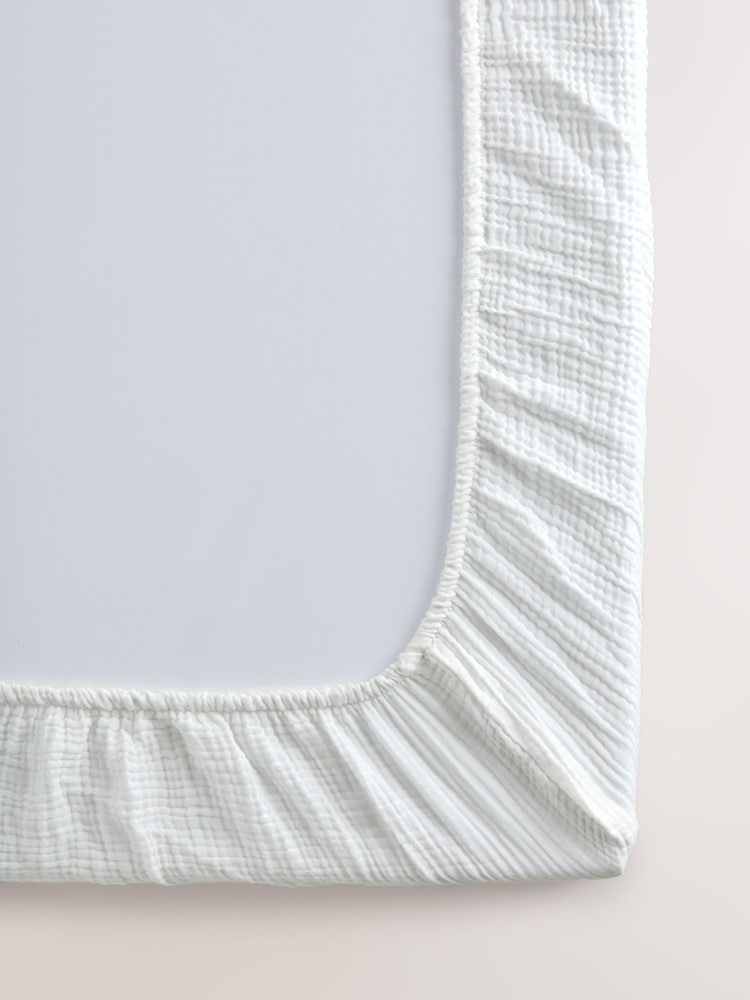 2 Pack White Baby 100% Cotton Muslin Fitted Sheets - Image 2 of 4