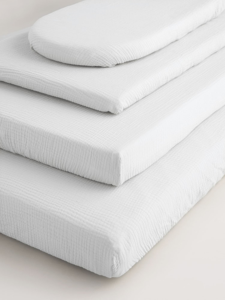 2 Pack White Baby 100% Cotton Muslin Fitted Sheets - Image 3 of 4