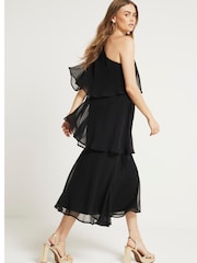 River Island Black One Shoulder Tiered Midaxi Dress - Image 2 of 4