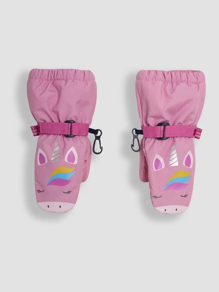 JoJo Maman Bébé Pink Unicorn Waterproof Fleece Lined Mittens - Image 1 of 3