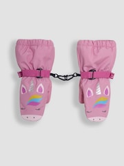 JoJo Maman Bébé Pink Unicorn Waterproof Fleece Lined Mittens - Image 2 of 3