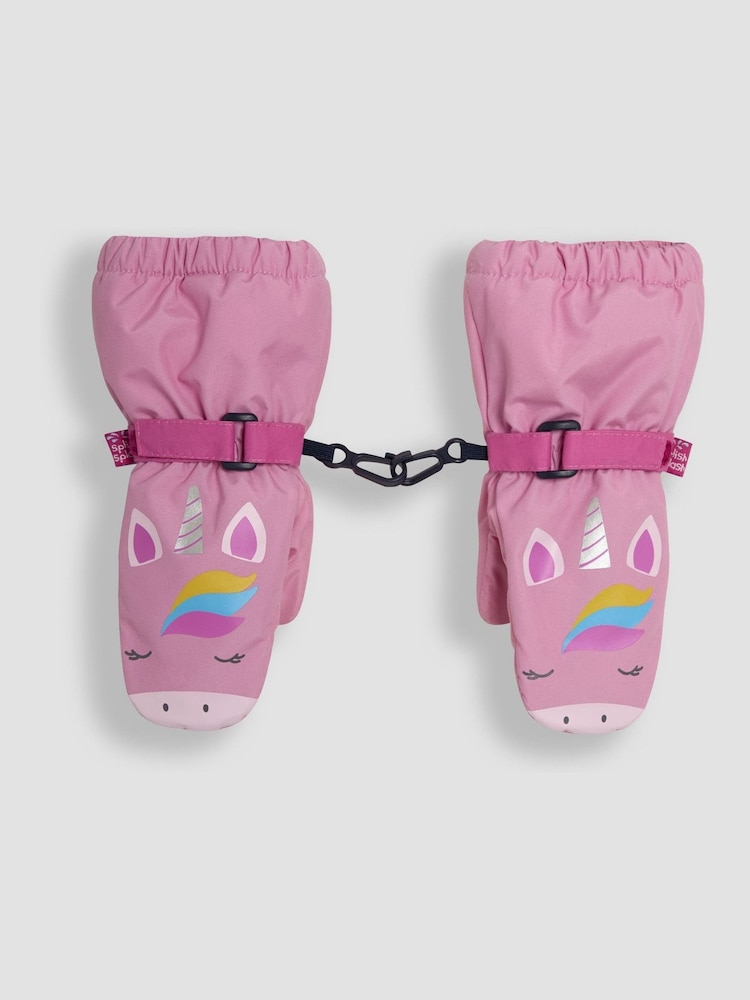 JoJo Maman Bébé Pink Unicorn Waterproof Fleece Lined Mittens - Image 2 of 3 JoJo Maman Bébé Pink Unicorn Waterproof Fleece Lined Mittens - Image 2 of 3