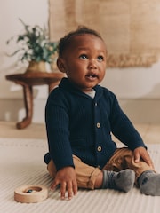 Navy Blue Baby Rib Shawl Knitted Cardigan (0mths-2yrs) - Image 1 of 11