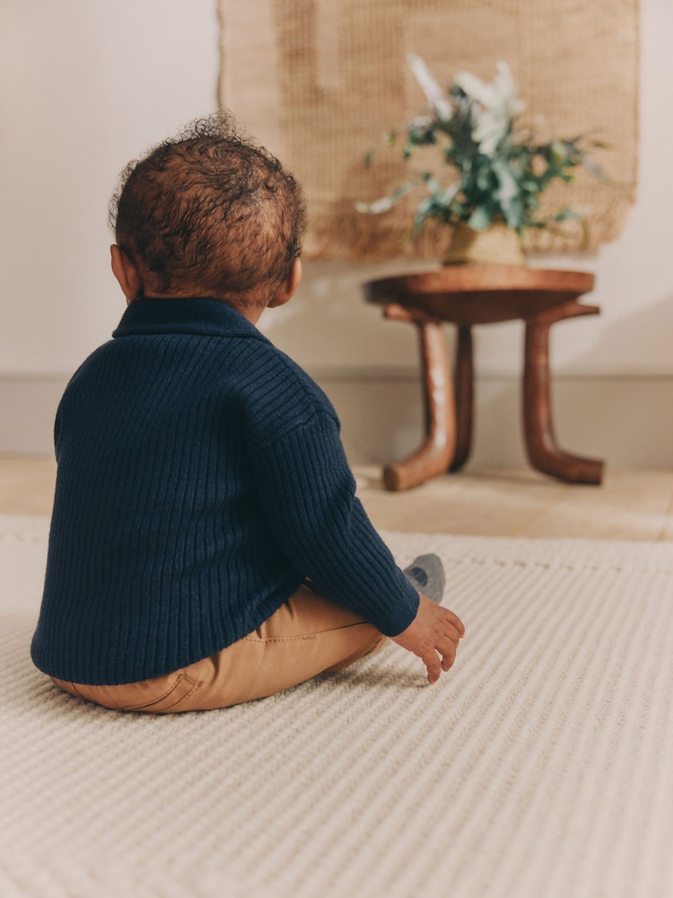 Navy Blue Baby Rib Shawl Knitted Cardigan (0mths-2yrs) - Image 2 of 11
