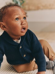 Navy Blue Baby Rib Shawl Knitted Cardigan (0mths-2yrs) - Image 3 of 11