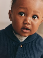 Navy Blue Baby Rib Shawl Knitted Cardigan (0mths-2yrs) - Image 4 of 11