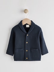 Navy Blue Baby Rib Shawl Knitted Cardigan (0mths-2yrs) - Image 5 of 11