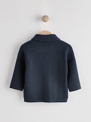 Navy Blue Baby Rib Shawl Knitted Cardigan (0mths-2yrs) - Image 6 of 11