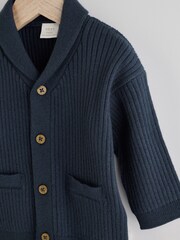 Navy Blue Baby Rib Shawl Knitted Cardigan (0mths-2yrs) - Image 7 of 11