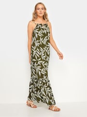 Long Tall Sally Green Leaf Halterneck Dress - Image 1 of 6