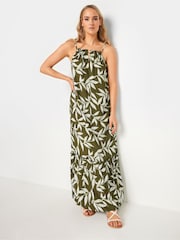 Long Tall Sally Green Leaf Halterneck Dress - Image 5 of 6