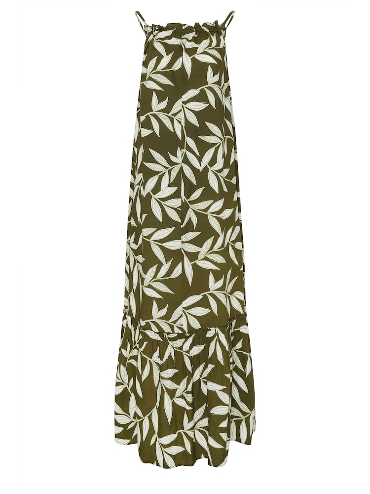 Long Tall Sally Green Leaf Halterneck Dress - Image 6 of 6