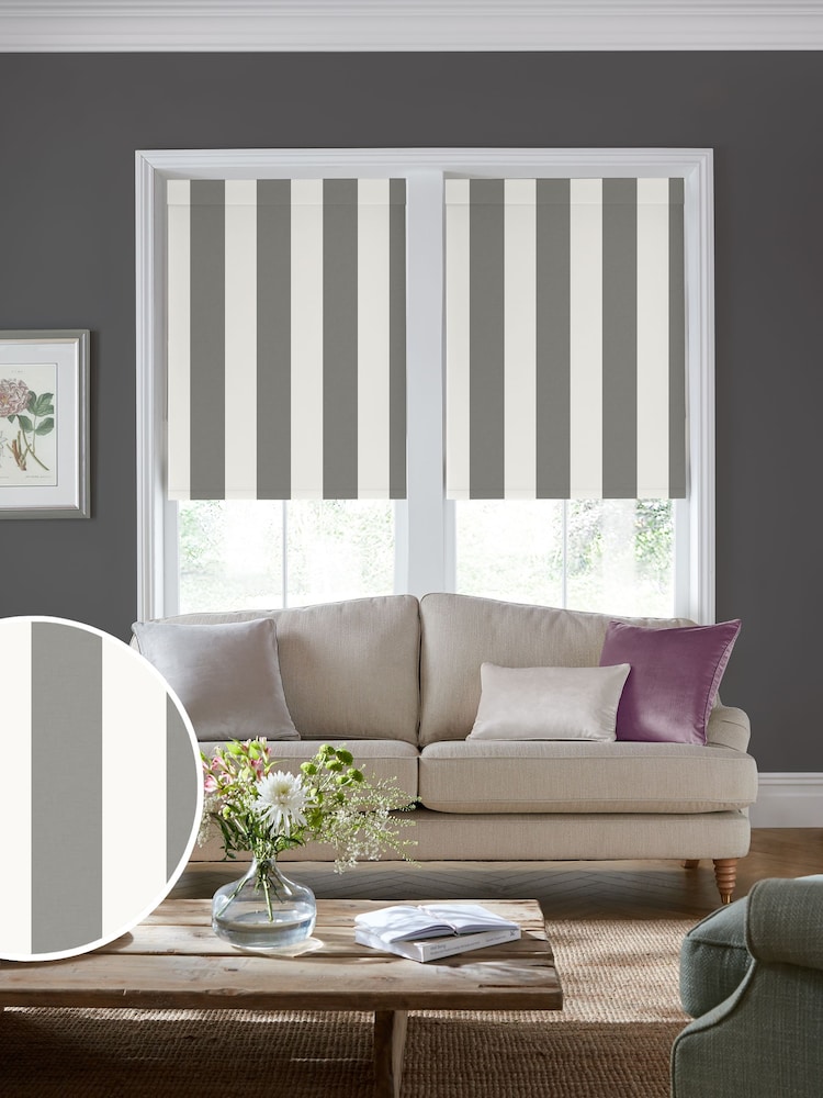 Laura Ashley Steel Grey Lille Stripe Made to Measure Roller Blind - Image 1 of 6