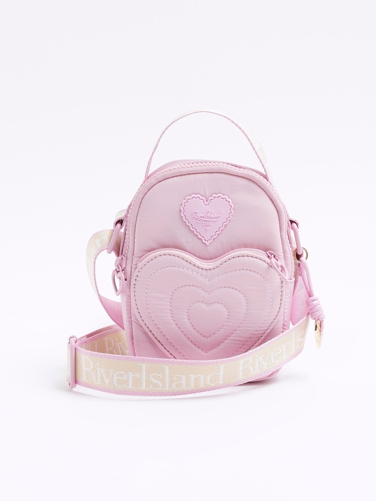 River Island Pink Girls Heart Pocket Nylon Festival Bag - Image 1 of 4 River Island Pink Girls Heart Pocket Nylon Festival Bag - Image 1 of 4