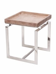 Pacific Mirrored Mango Wood and Silver Metal Side Table - Image 2 of 6