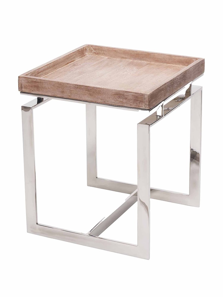 Pacific Mirrored Mango Wood and Silver Metal Side Table - Image 2 of 6