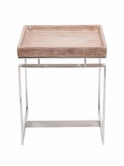 Pacific Mirrored Mango Wood and Silver Metal Side Table - Image 3 of 6