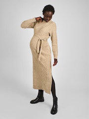 JoJo Maman Bébé Oatmeal Maternity Cable Knit Midi Dress - Image 1 of 4