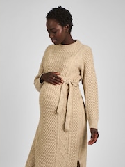 JoJo Maman Bébé Oatmeal Maternity Cable Knit Midi Dress - Image 3 of 4