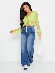 PixieGirl Petite Mesh Frill Tie Front Top - Imagen 2 de 6