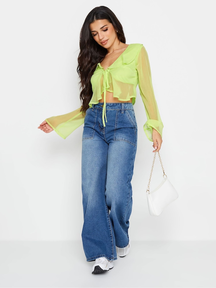 PixieGirl Petite Mesh Frill Tie Front Top - Imagen 2 de 6