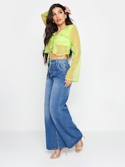 PixieGirl Petite Mesh Frill Tie Front Top - Imagen 4 de 6