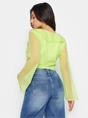 PixieGirl Petite Mesh Frill Tie Front Top - Imagen 5 de 6