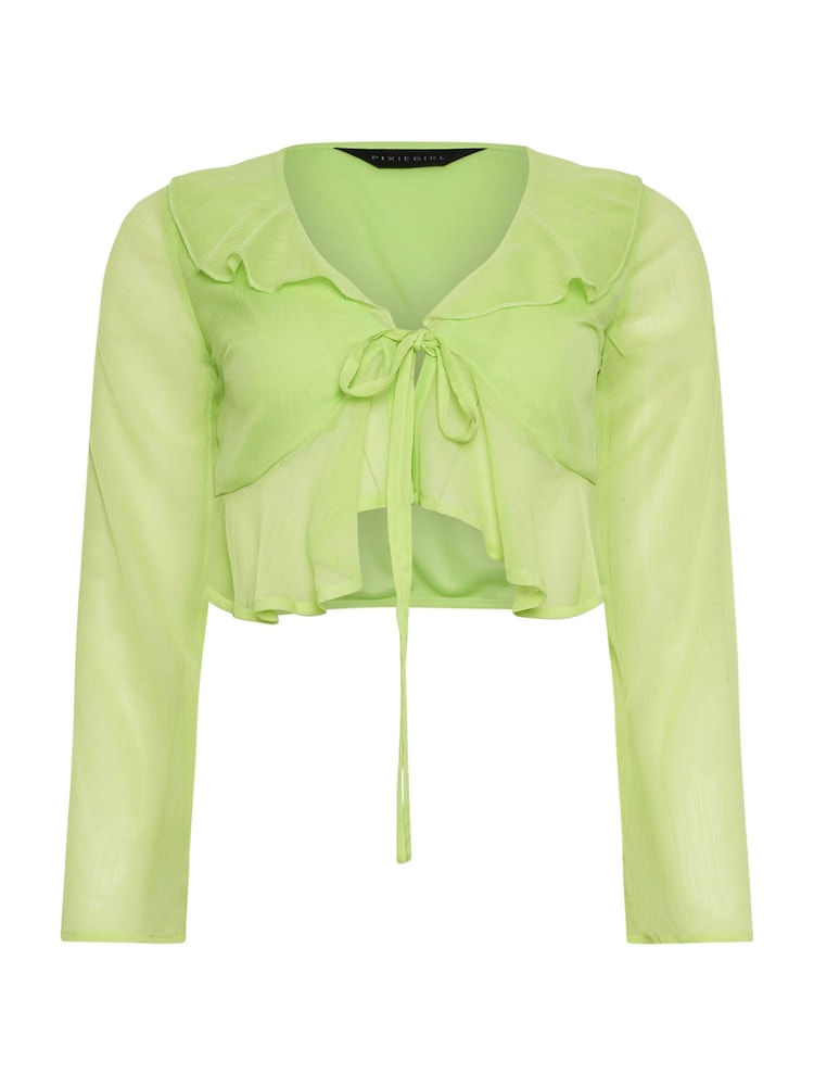 PixieGirl Petite Mesh Frill Tie Front Top - Imagen 6 de 6