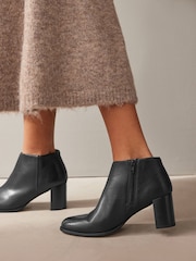 Black Leather Forever Comfort® Leather Block Heeled Almond Toe Boots - Image 2 of 7