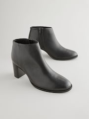 Black Leather Forever Comfort® Leather Block Heeled Almond Toe Boots - Image 3 of 7