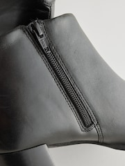 Black Leather Forever Comfort® Leather Block Heeled Almond Toe Boots - Image 5 of 7