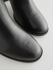 Black Leather Forever Comfort® Leather Block Heeled Almond Toe Boots - Image 6 of 7