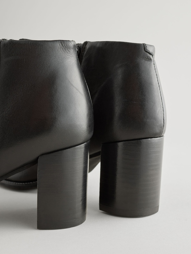 Black Leather Forever Comfort® Leather Block Heeled Almond Toe Boots - Image 7 of 7