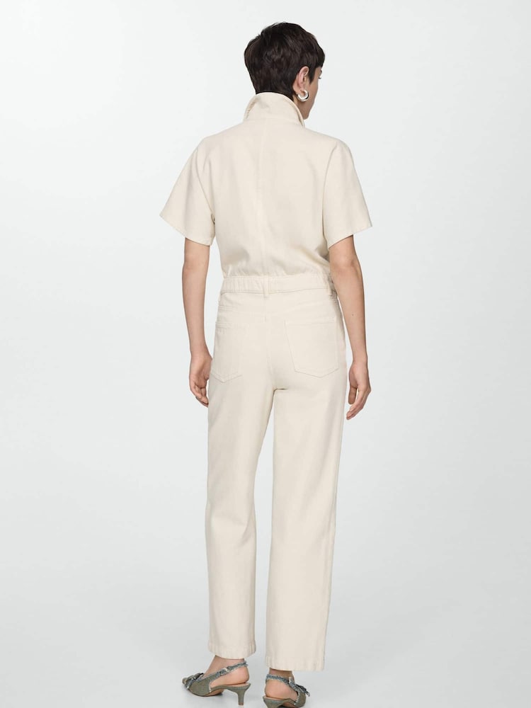 Mango Cream 100% Cotton Denim Jumpsuit With Multi-Position Buttons - Image 2 of 6 Mango Cream 100% Cotton Denim Jumpsuit With Multi-Position Buttons - Image 2 of 6