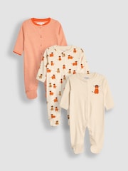 JoJo Maman Bébé Rust Cow Cotton Footed Animal Print Sleepsuits 3-Pack - Image 1 of 8