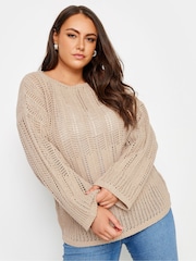 Yours Curve Natural Flare Sleeve Pointelle Jumper - Image 1 of 5