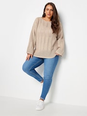 Yours Curve Natural Flare Sleeve Pointelle Jumper - Image 2 of 5