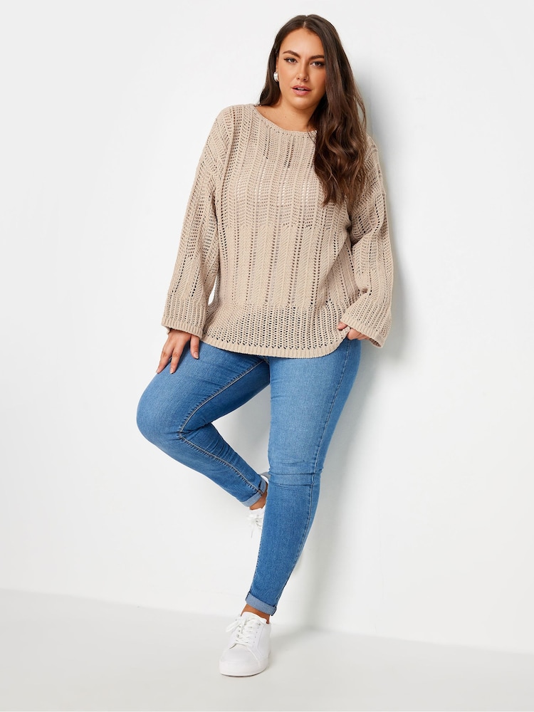 Natur - Yours Curve – Pointelle-Pullover mit ausgestellten Ärmeln - Bild 2 von 5 Natur - Yours Curve – Pointelle-Pullover mit ausgestellten Ärmeln - Bild 2 von 5