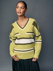 Olive Green V-Neck Knit Jumper - Image 3 of 8