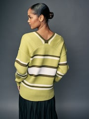 Olive Green V-Neck Knit Jumper - Image 4 of 8