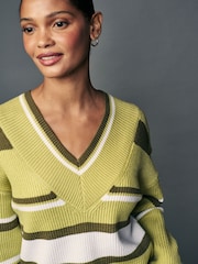 Olive Green V-Neck Knit Jumper - Image 5 of 8