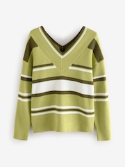 Olive Green V-Neck Knit Jumper - Image 6 of 8